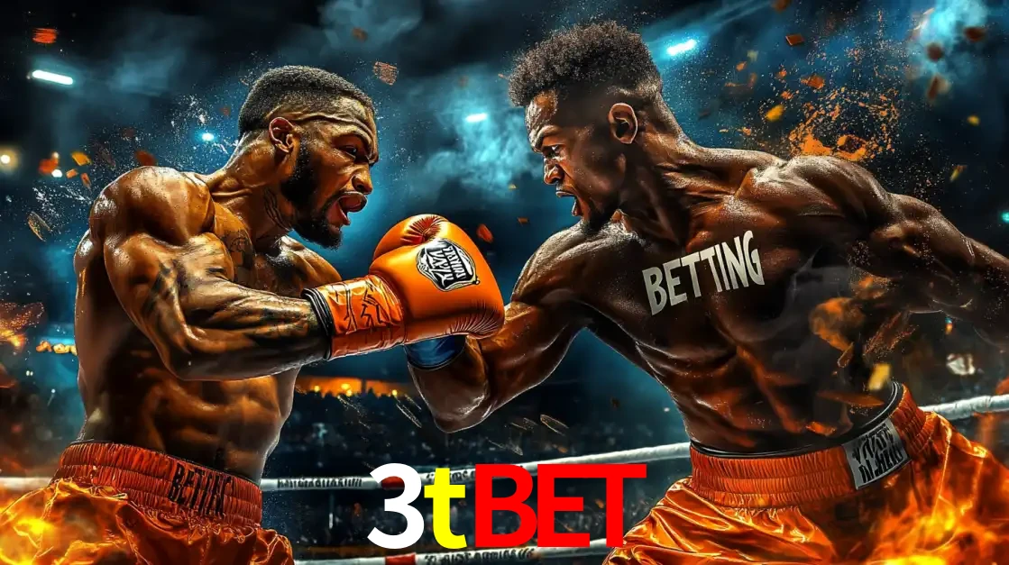 Dois boxeadores em uma luta intensa e explosiva, representando a adrenalina e as oportunidades de apostas em esportes de combate disponíveis na plataforma 3tbet.