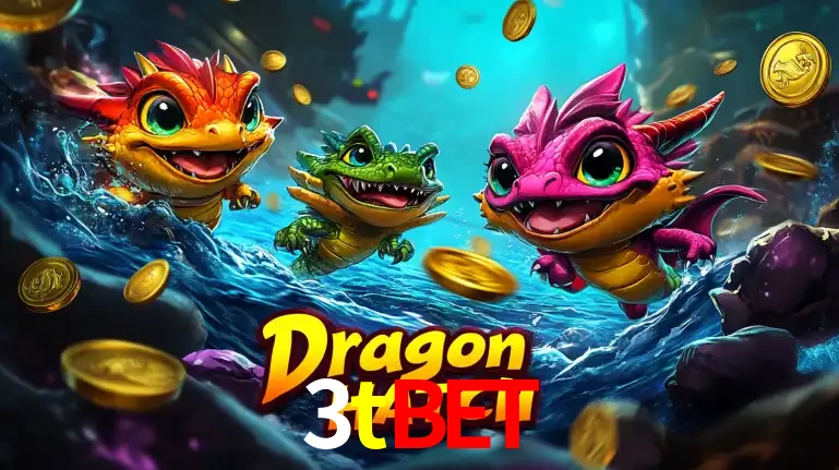 Arte promocional do jogo Dragon Hatch com três adoráveis dragões bebês nadando entre moedas de ouro, um dos slots mais divertidos para jogar no cassino 3tbet.